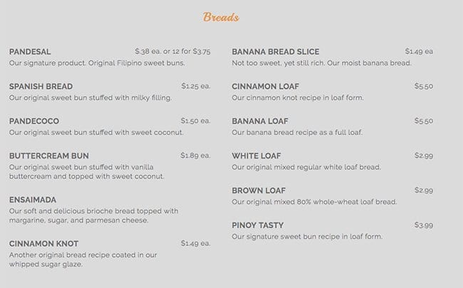 Menu of Manila Sweets Bakeshop photo2