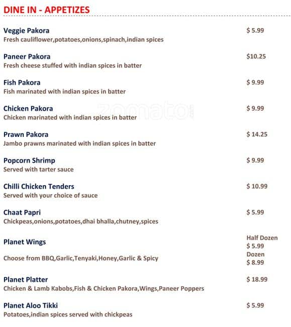 Menu of Planet India Restaurant photo2