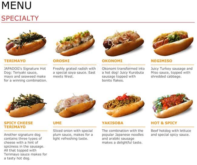 Menu of Japadog Truck photo2