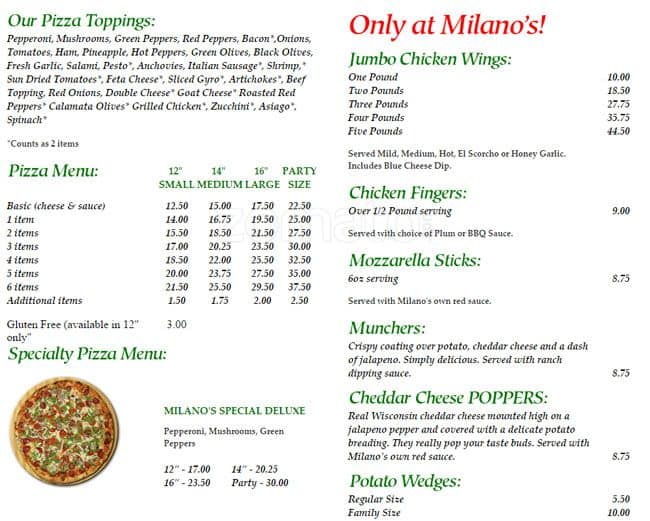 Menu of Milano’s Pizza photo2