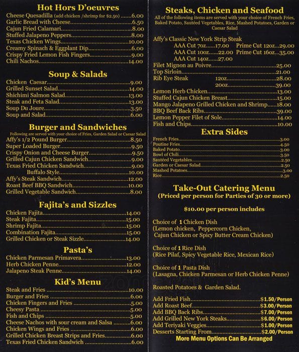 Menu of Affy’s Premium Grill photo2