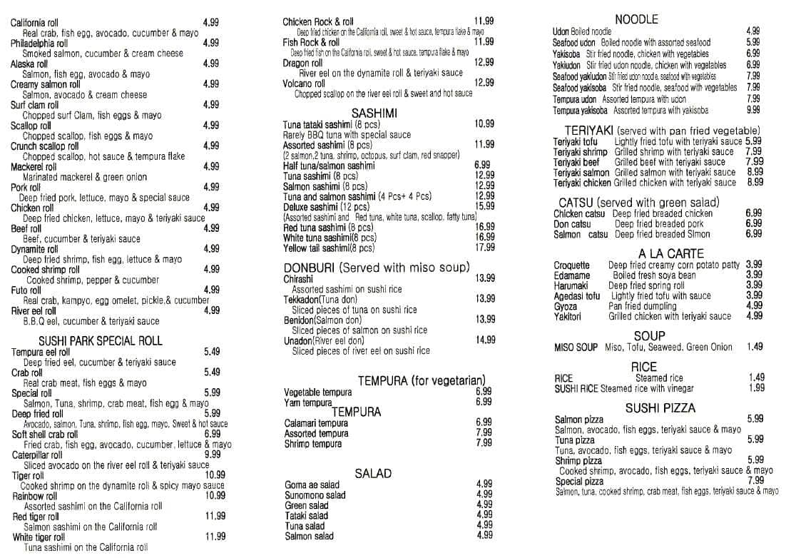 Menu of Sushi Park photo3