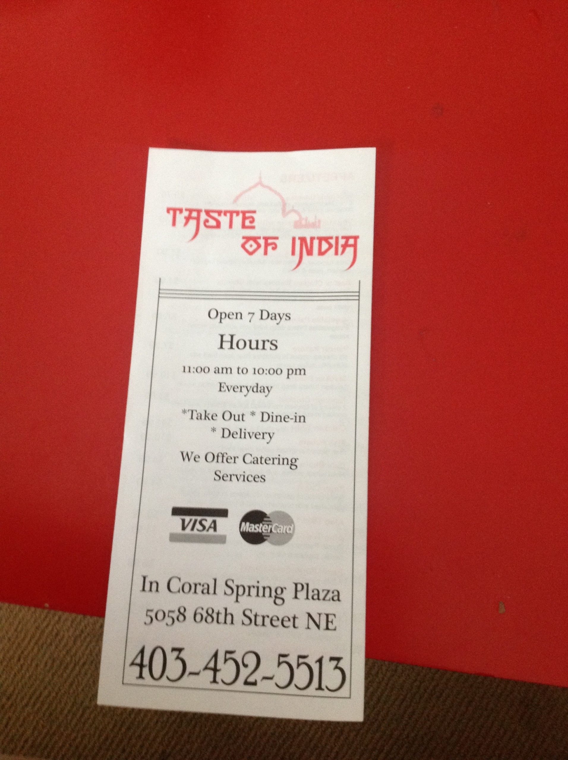 Menu of Taste of India Sweet House and Restaurant photo2