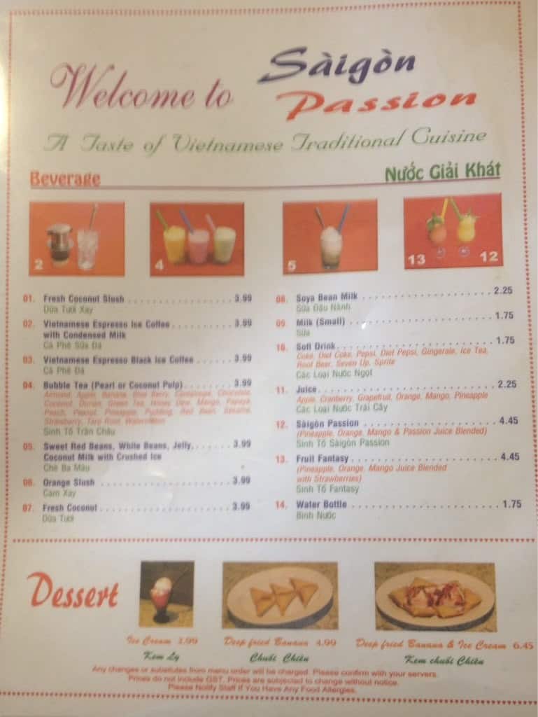 Menu of Saigon Passion Vietnamese photo2