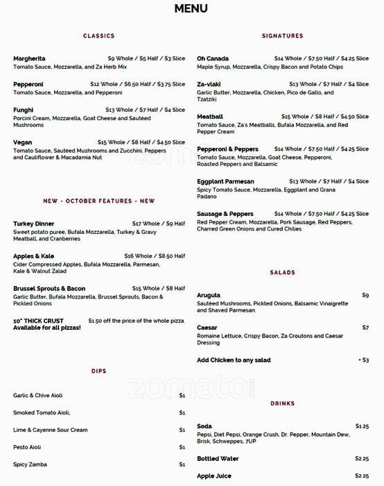 Menu of Za Pizzeria photo2