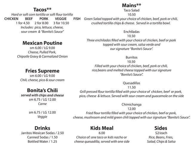 Menu of Bonita’s Cantina photo2