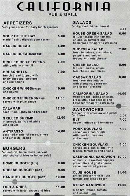 Menu of California Pub & Grill photo2
