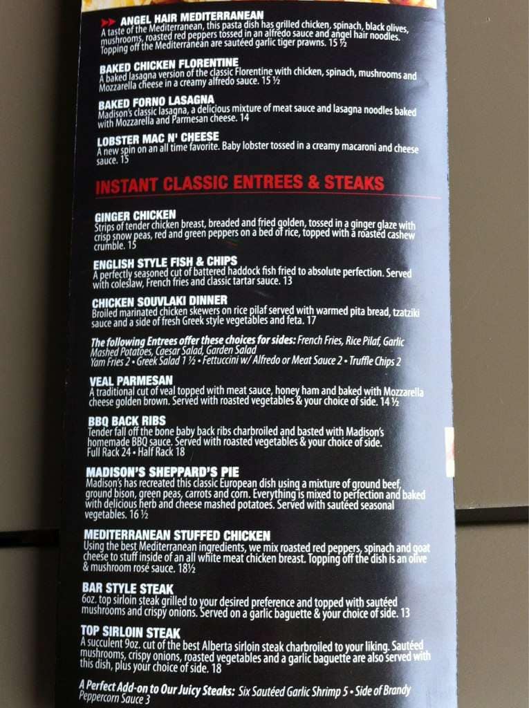 Menu of Madison’s Restaurant & Bar photo5