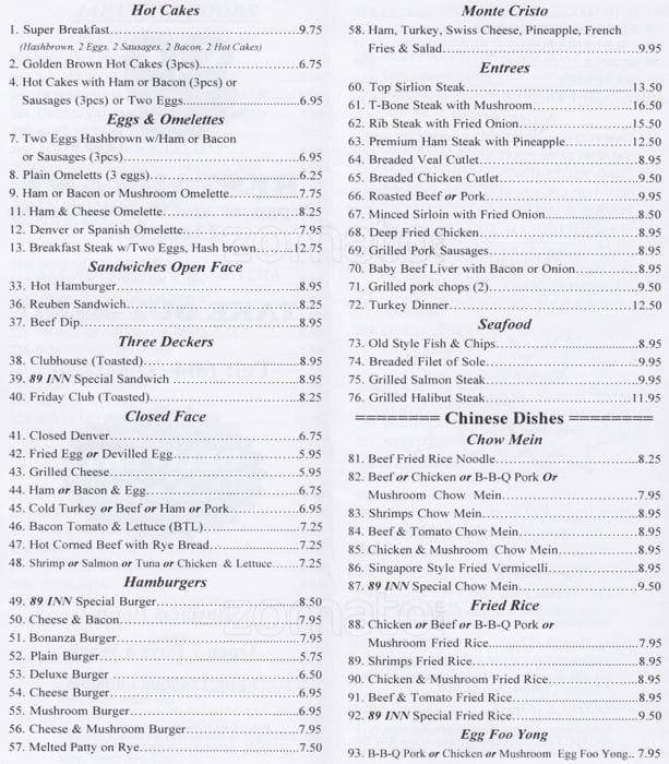 Menu of 89 Inn photo2