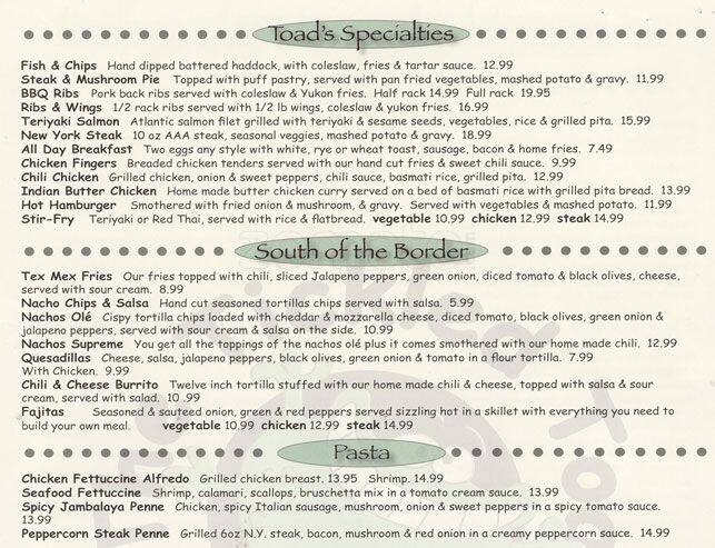 Menu of The Tickled Toad Bar & Grill photo4