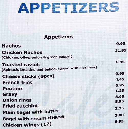 Menu of Westboro Beach Yacht Club Café photo2