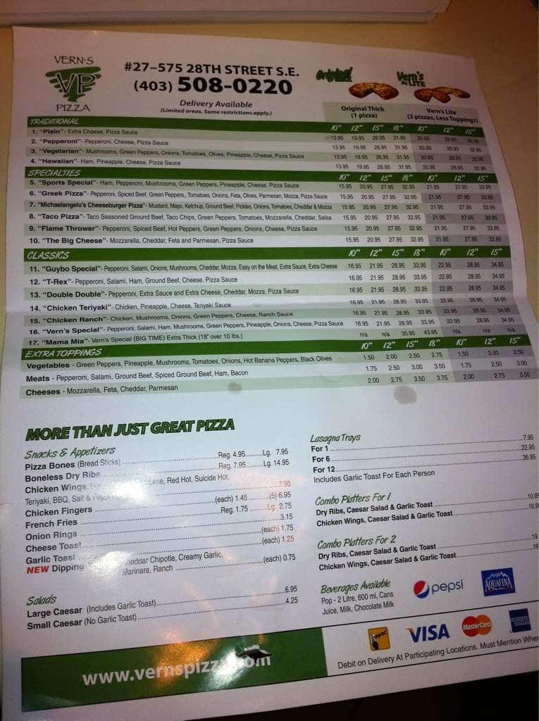 Menu of Vern’s Pizza photo2