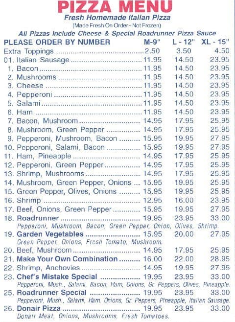 Menu of Roadrunner Pizza & Donair photo2