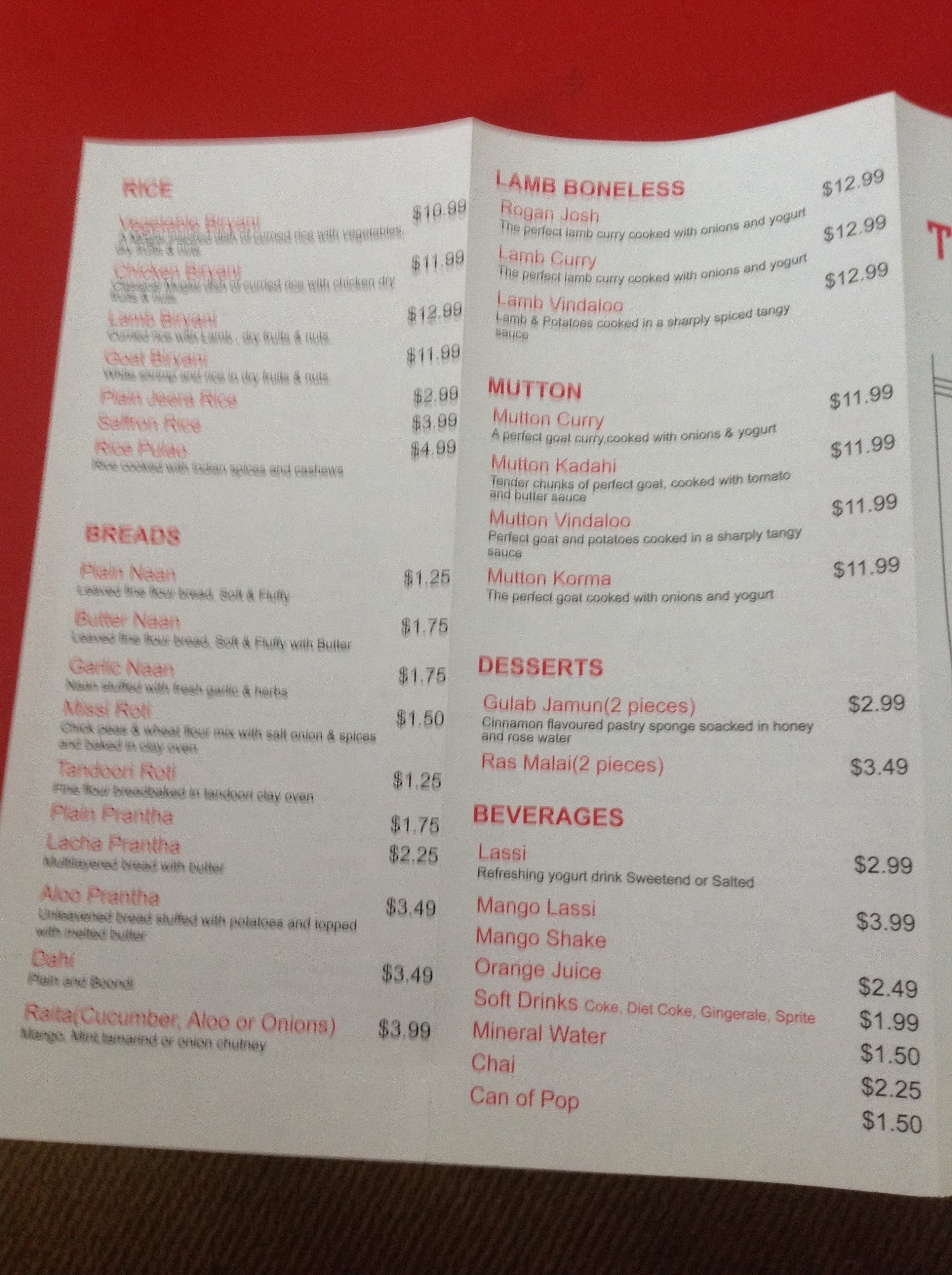 Menu of Taste of India Sweet House and Restaurant photo5