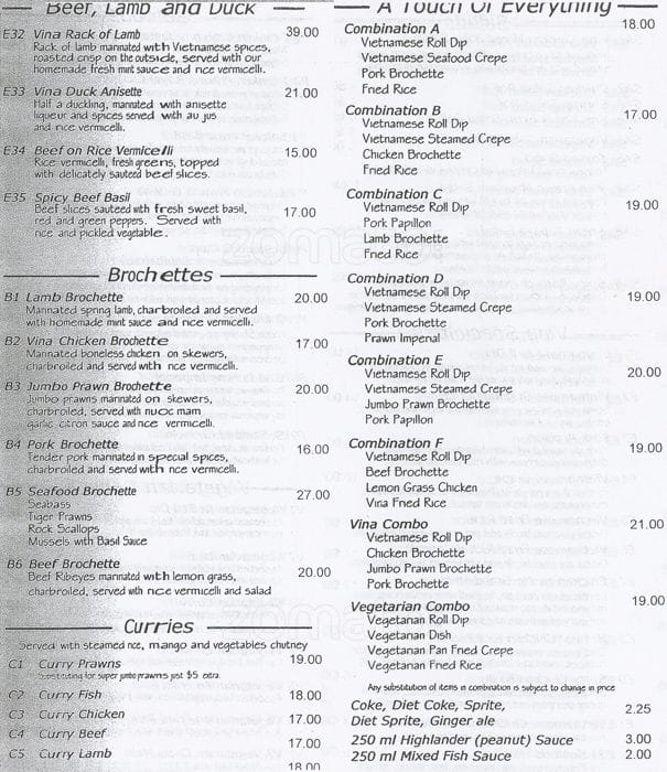 Menu of Vina Vietnamese photo4