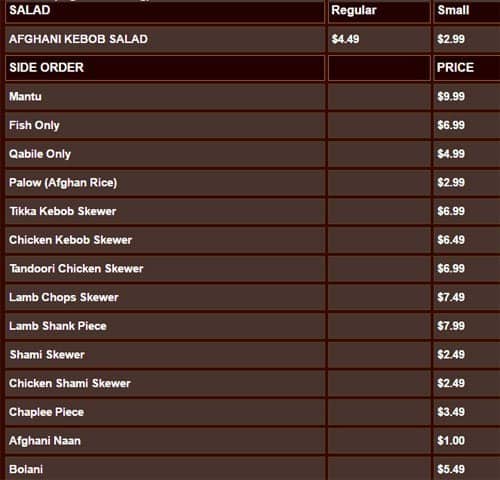 Menu of Afghan Kebob photo5