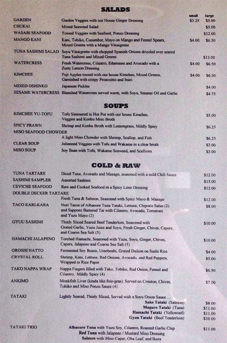 Menu of Wasabi Japanese Restaurant And Sushi Bar photo2