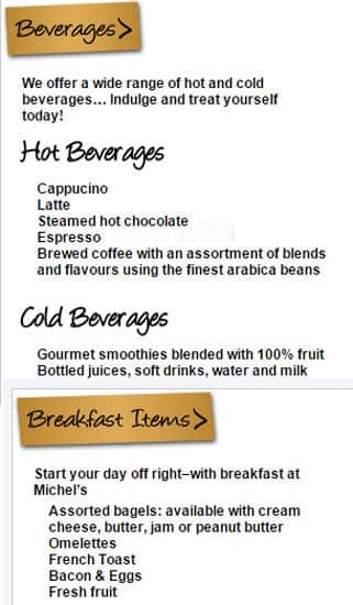 Menu of Michel’s Bakery Cafe photo2