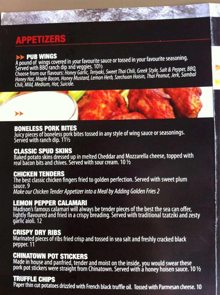 Menu of Madison’s Restaurant & Bar photo3