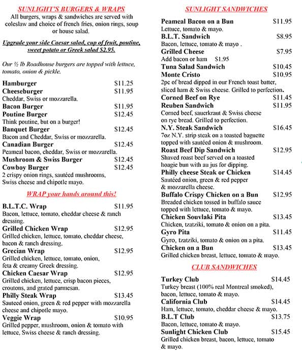 Menu of Sunlight Grill photo3