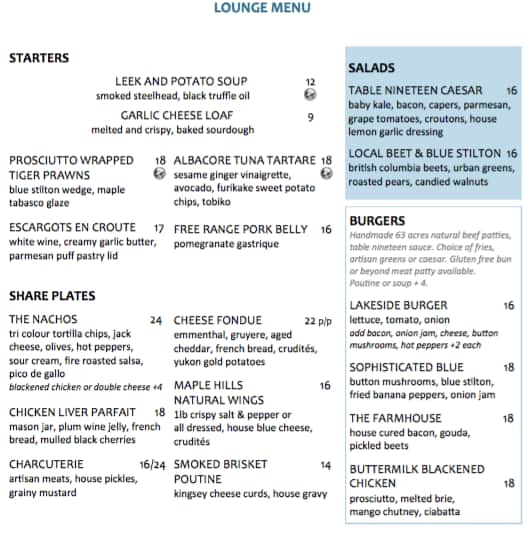 Menu of Table Nineteen Lakeside Eatery at Nicklaus North photo4