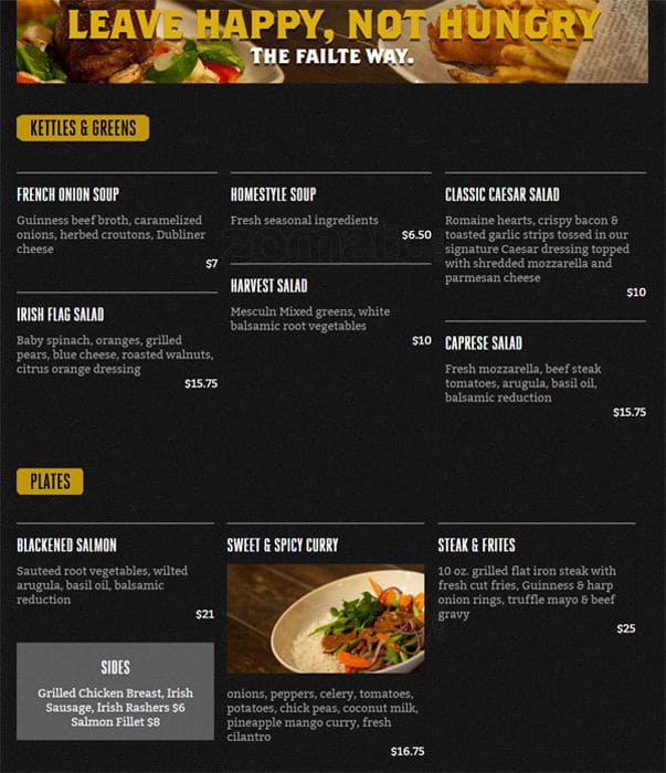 Menu of Failte Irish Pub photo2