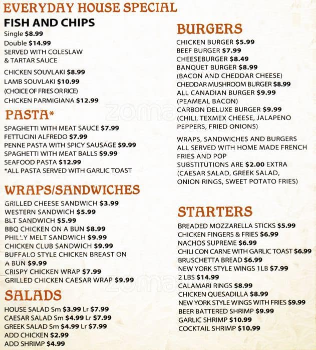 Menu of Carbon Bar & Grill photo3