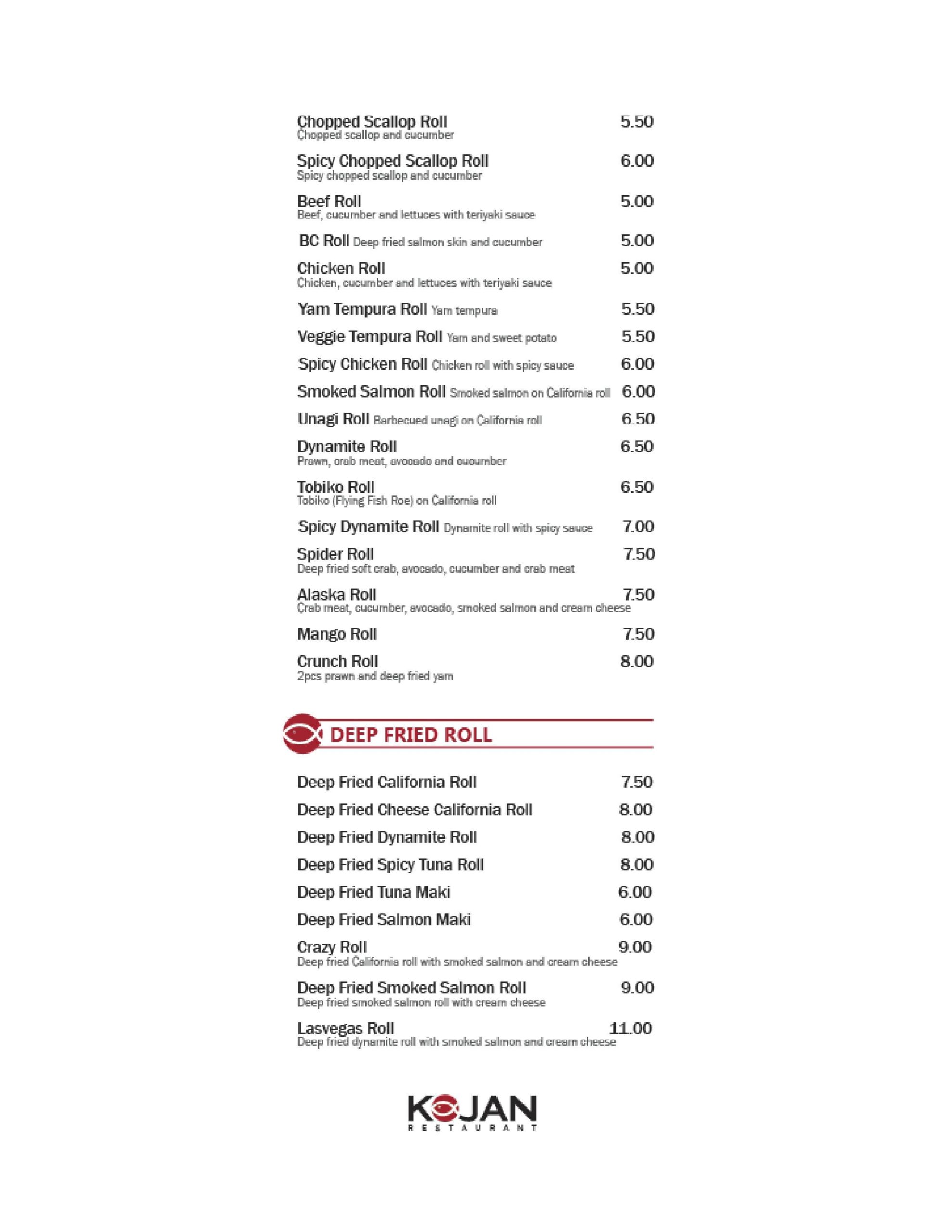 Menu of KoJan Sushi Restaurant photo4