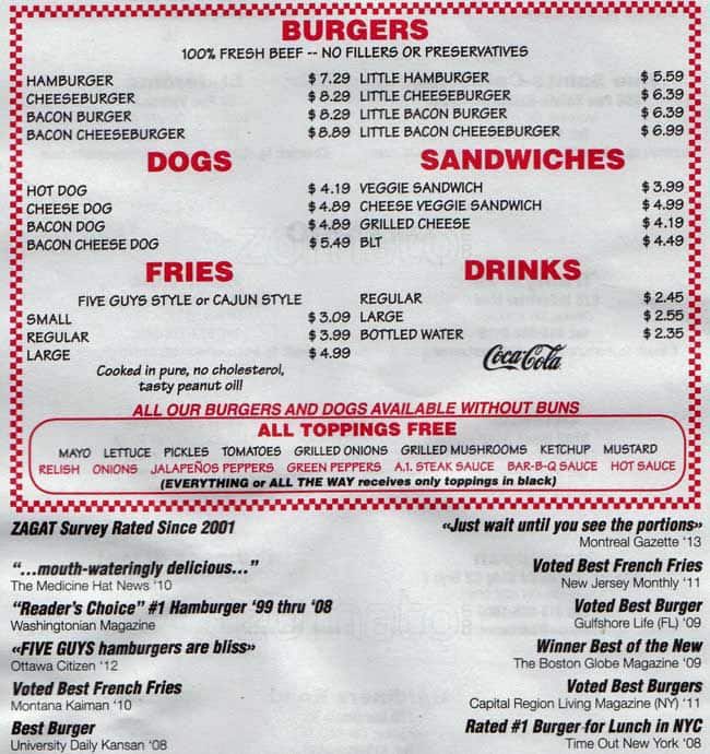 Menu of Five Guys photo2