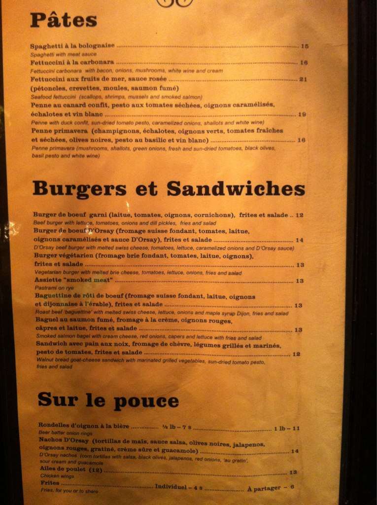 Menu of Pub le D’Orsay photo5