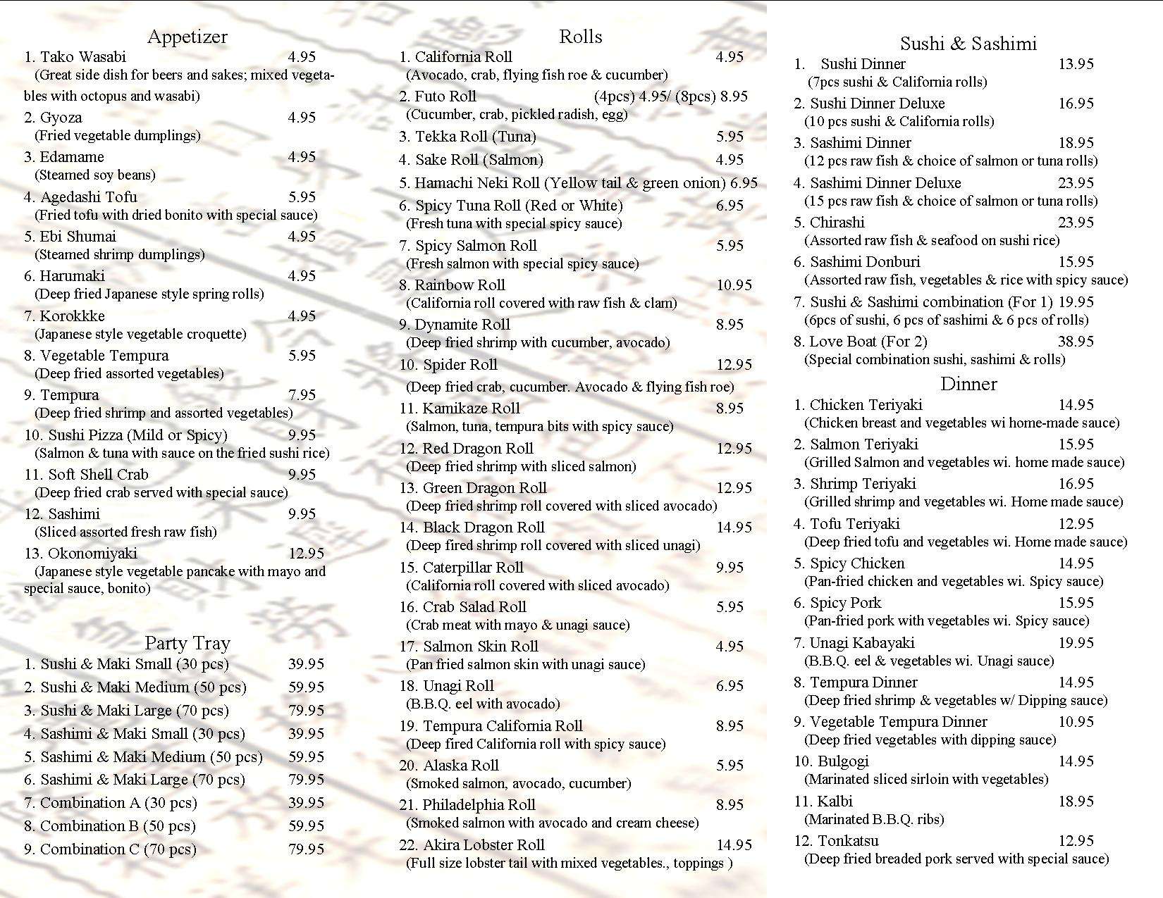 Menu of Akira Restaurant photo3