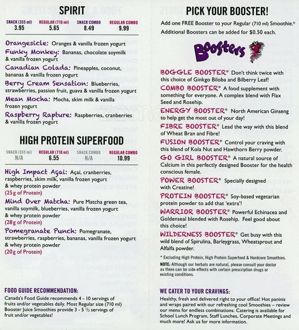 Menu of Booster Juice photo3