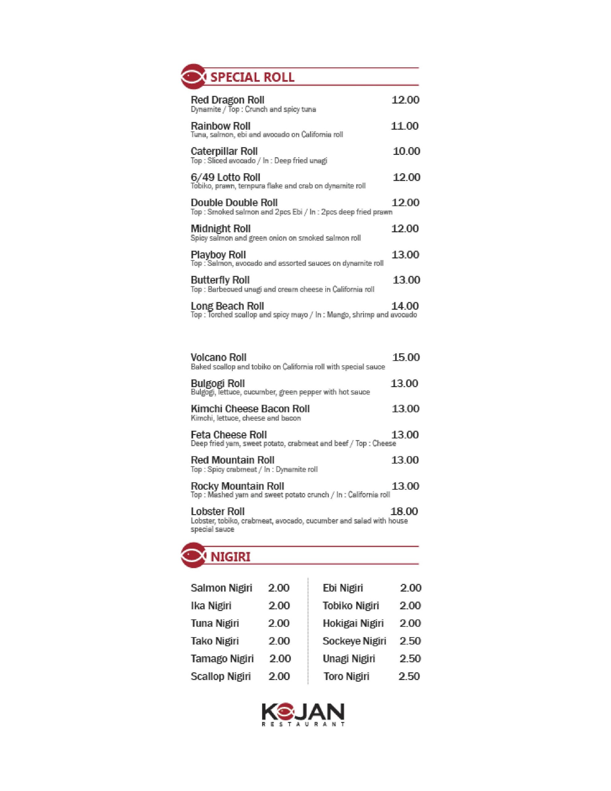 Menu of KoJan Sushi Restaurant photo2