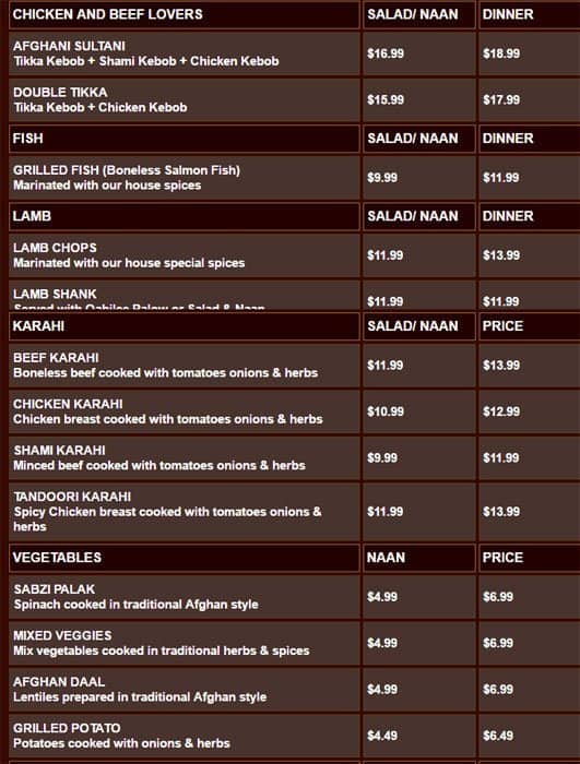 Menu of Afghan Kebob photo3