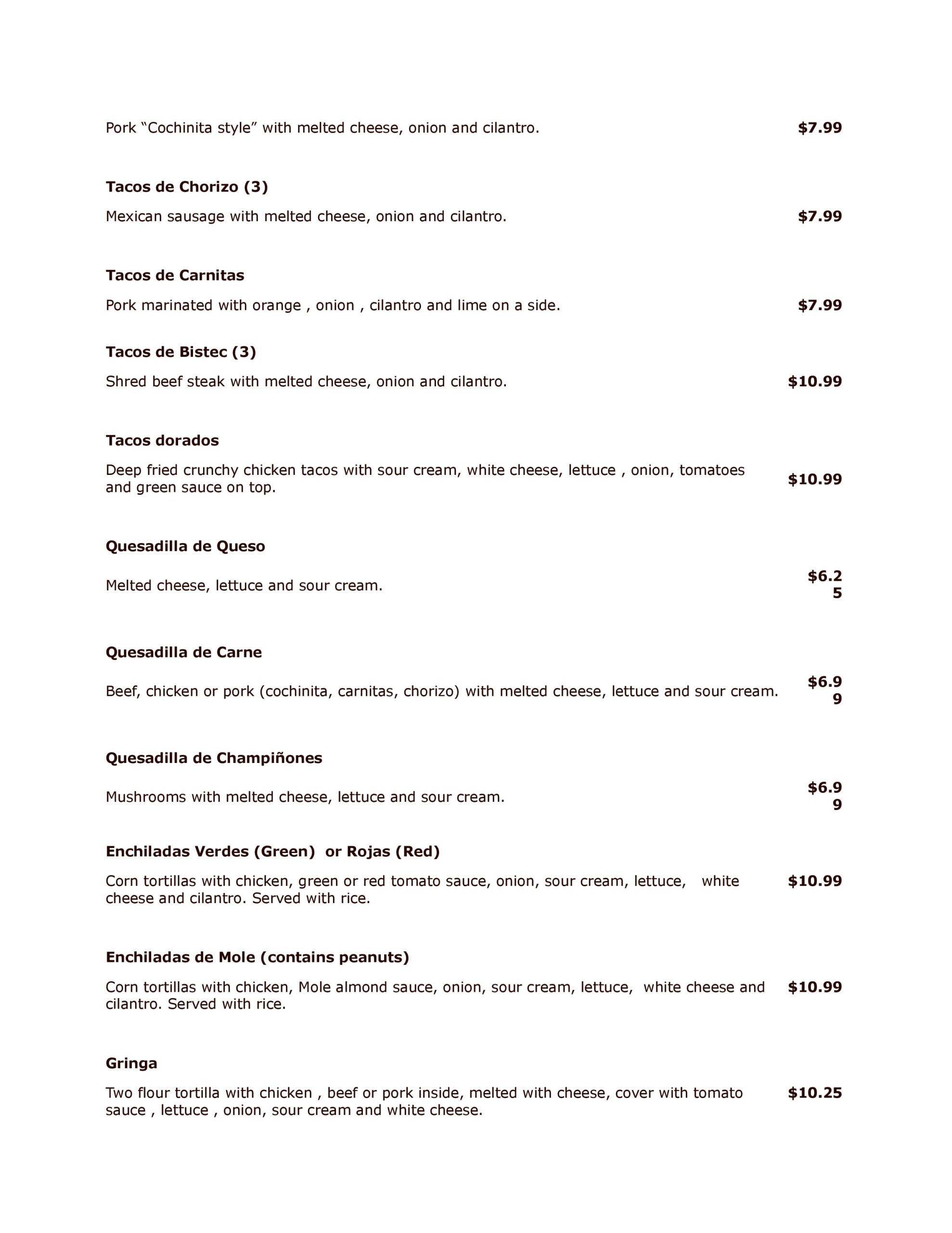 Menu of Latinoamerica Unida photo3