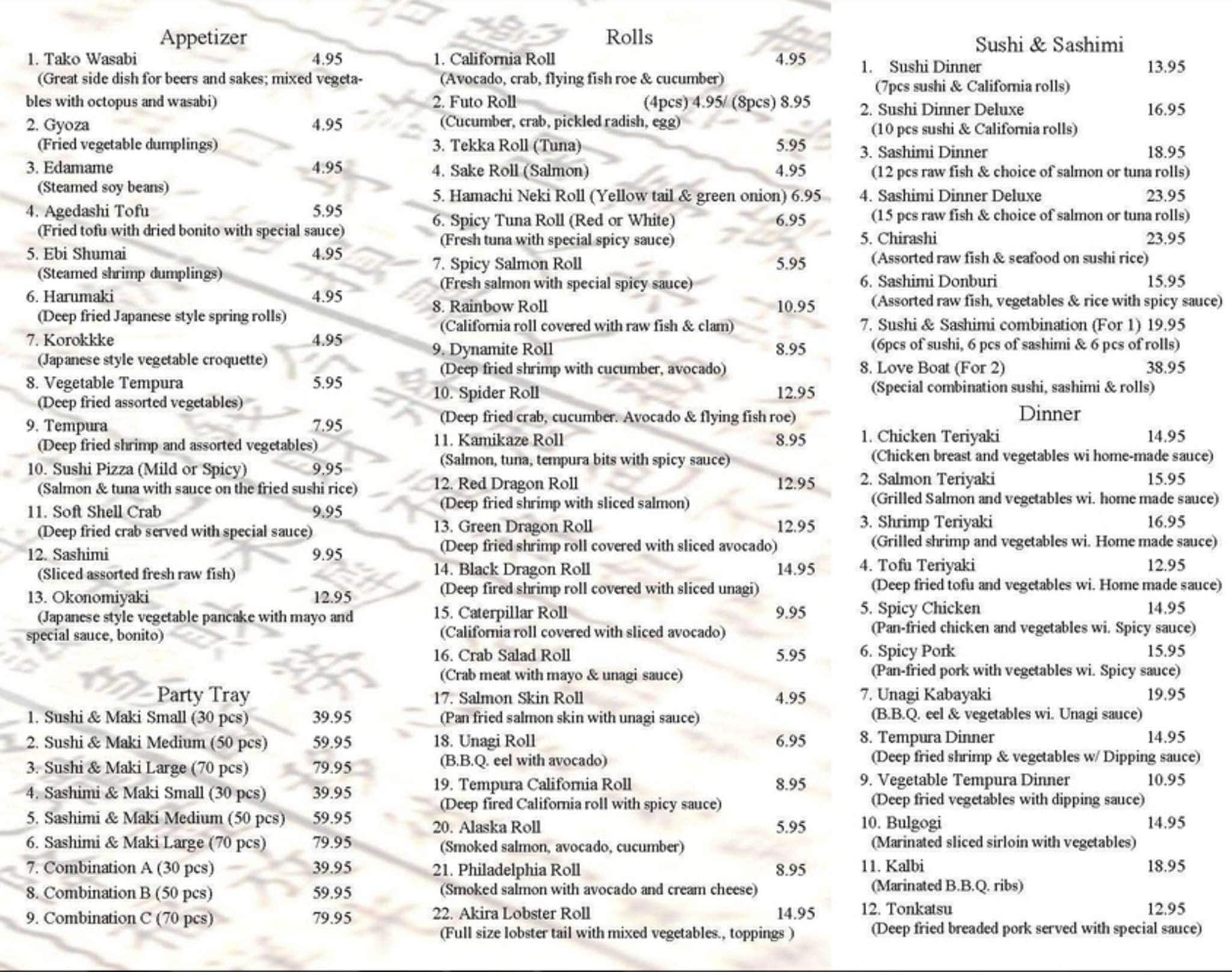 Menu of Akira Restaurant photo5