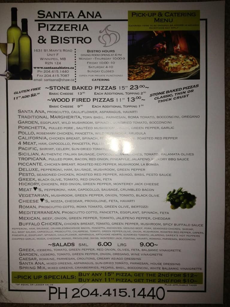 Menu of Santa Ana Pizzeria and Bistro photo2