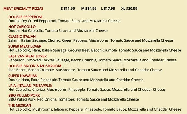 Menu of East Van Pizza photo2