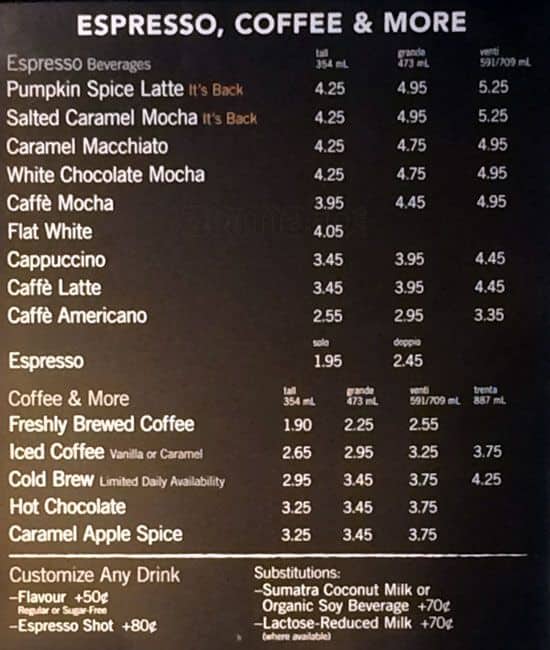 Menu of Starbucks photo2