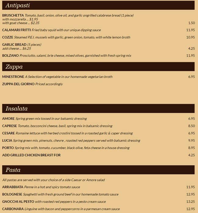 Menu of Amore Trattoria photo10