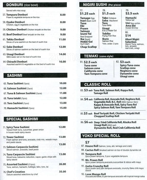 Menu of Yoko Sushi & Noodle House photo3