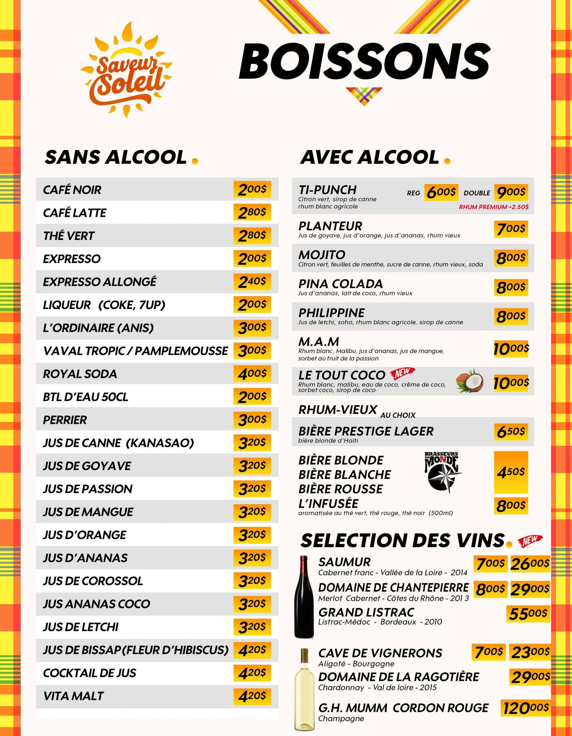 Menu of Restaurant Saveurs Soleil photo2