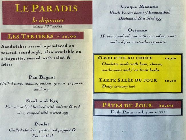 Menu of Le Paradis photo2