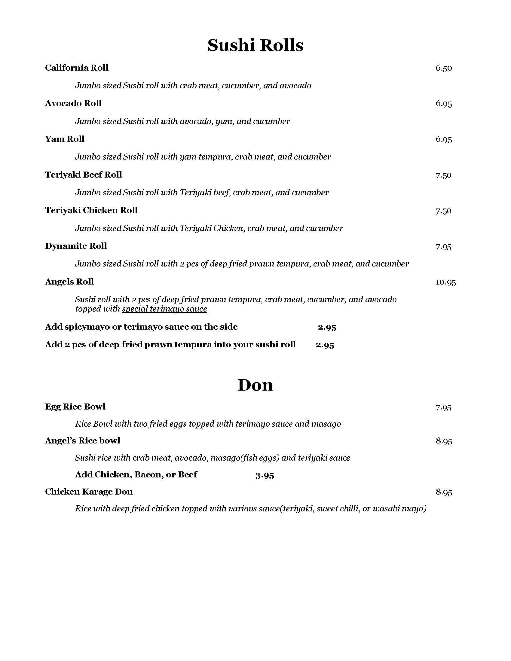 Menu of Angel’s Japanese Restaurant photo5